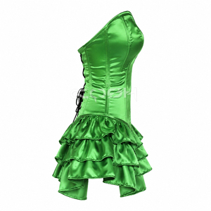 High Quality Emerald Green Satin Strapless Sweetheart Neck Steel Boned Corset Mini <b>Dress</b> With 3 Layered <b>Ruffle</b> Skirt - Product Image 2