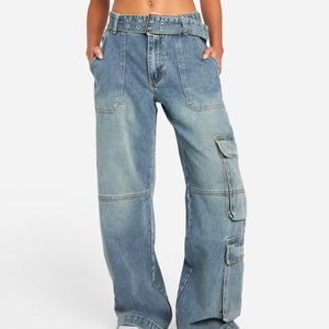 Jeans personnalisés de qualité supérieure pour femmes, pantalons en denim délavé, jeans droits tendance de couleur unie pour filles - Product Image 6