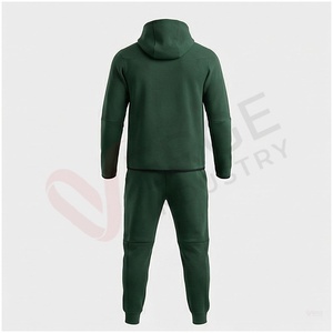 Conjunto Deportivo Verde para Hombre, Manga Larga, con Capucha, Cierre Frontal, Color Sólido, Transpirable, Corte Regular, para Otoño - Product Image 2