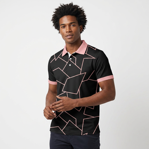 <b>Men's</b> Short Sleeve Polo Shirt Geometric Print Contrast Trim Regular Fit Casual Style 100% Polyester Woven Fabric - Product Image 4