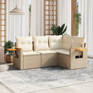 Conjunto de Sofás Modulares Medianos de Ratán Sintético PE Beige para Jardín, Colección de Muebles de Jardín - Product Image 1