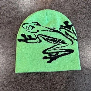 Custom Logo Y2K Beanie Hat Jacquard <b>Knitted</b> Silk Screen Printed Frog <b>Pattern</b> No Folds 100% Acrylic Unisex Adjustable Beach - Product Image 6