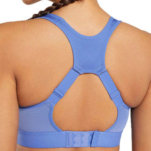 Sujetador deportivo sin costuras para mujer, azul, con cuello redondo y espalda cruzada, soporte medio, estilo sin espalda, de poliéster y elastano, color liso, para yoga - Product Image 2