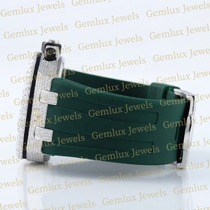 Trendy Design Iced Out Chronograph Auto Date Green <b>Rubber</b> Strap D VVS Moissanite Diamond Pass Diamond Tester Men's <b>watch</b> - Product Image 6
