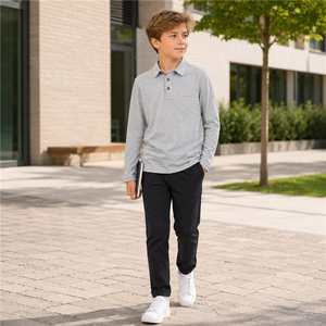 Chemises polo de golf à manches longues pour garçons, uniforme scolaire décontracté avec logo brodé, pour tous les jours. - Product Image 4
