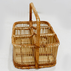 Porte-bouteilles en bambou fait main, panier en osier avec poignée pour la maison, le camping et la présentation - Product Image 2