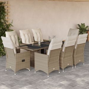 Conjunto de Bistro para Patio de 9 Piezas en Poliratán Beige con Cojines, Conjuntos de Jardín - Product Image 1