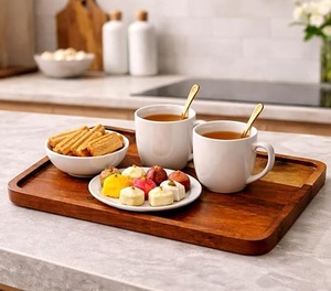 ถาดเสิร์ฟไม้พรีเมียม – ถาดทรงสี่เหลี่ยมสำหรับชา กาแฟ และของว่าง อุปกรณ์จัดระเบียบเคาน์เตอร์ครัวและโต๊ะอาหารสุดหรู - Product Image 1