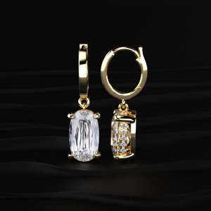 Pendientes colgantes de moissanita con corte cojín alargado, 9 TCW, color incoloro VVS, solitario, oro, hechos a mano, regalo para ella - Product Image 4