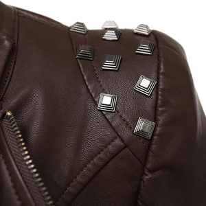 Chaqueta de Motociclista de Cuero para Mujer, Acolchada, Manga Larga, Cierre de Cremallera, Color Negro Sólido, Ropa de Abrigo de Otoño, Corte Regular - Product Image 4