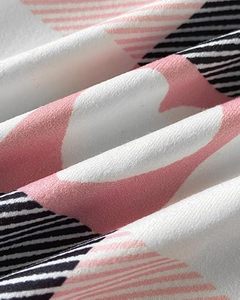Haut de nuit tricoté gris à manches courtes pour femme avec ourlet géométrique rose – Tenue décontractée d'été - Product Image 5