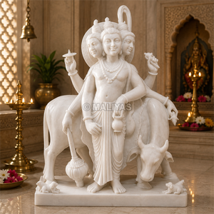 Premium White Marble Lord Dattatreya Statue with Kamadhenu Cow | Handcrafted Marble Murti for Temple | MALIYAS Jaipur - Product Image 3