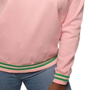 <b>Pink</b> AKA Embroidered Crew Neck <b>Sweatshirt</b> With Green Letter Detail Casual Pullover Knit Top Stylish Women Fashion Wear - Product Image 3