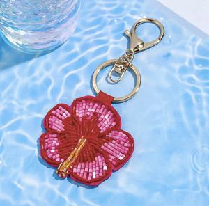 Porte-clés vintage faits à la main en strass, couleur rose fleur de rani, avec breloques de poignet multicolores en lettres initiales de l'alphabet, pour fêtes, effet bling - Product Image 1