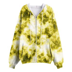 Tie <b>Dye</b> Zip Up Hooded Sweatshirt Women Full Sleeve Regular Fit Autumn Wear With Kangaroo Pocket Polyester <b>Material</b> - Product Image 5