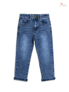 Jeans Azules Sólidos con Detalles Desgastados Blancos al por Mayor para Niños y Niñas Pequeñas, Mezclilla 100% Algodón, Ropa Infantil Informal Elegante - Product Image 2