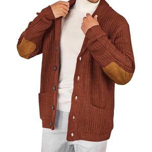 Hot Sell Winter Men's V-neck Patchwork <b>Cardigan</b> <b>Sweater</b> with Button Anti-Wrinkle Multi-Color Belt Knitted Pockets - Product Image 1