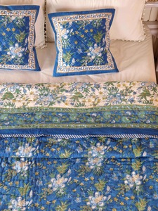 Traditional Blue Floral <b>Quilted</b> <b>Bedding</b> Set 100% Cotton Handmade All-Season Home Decor - Product Image 3