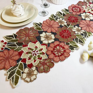 Seed Beads Embroidery Table Runner With Custom Design Handmade Beaded Embroidery Table Runner For Wedding Decor Wholesale - Product Image 1