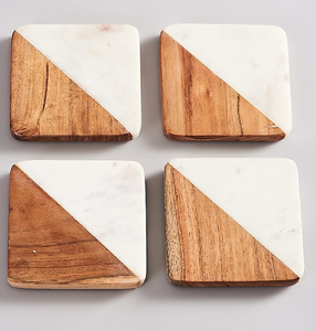 Eco-Friendly Wood & <b>Marble</b> <b>Coasters</b> 10MM Thickness Home Hotel Restaurant <b>Marble</b> & Wood <b>Coaster</b> - Product Image 6
