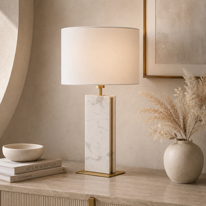 Refined <b>Marble</b> Decorative Lamp With Elegant Double Curve Profile Neutral Fabric Shade And High End Modern Beauty - Product Image 6