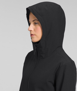 Veste polaire noire à capuche pour femme, manches longues, fermeture éclair, couleur unie, coupe-vent, vêtement d'extérieur d'hiver, coupe régulière, en coton - Product Image 3