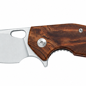 Couteaux de poche pliants avec manche en bois grainé marron, lame à pointe tombante argentée, trou ovale pour le pouce et protège-doigts pour usage extérieur X - Product Image 6