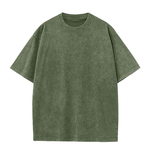 T-shirt en coton vert olive surdimensionné pour homme, col rond, manches courtes, décontracté, couleur unie, coupe jersey, longueur normale, tricoté uni - Product Image 1