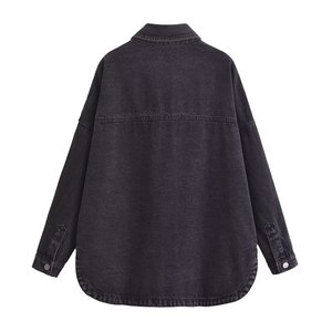 Women Dark Wash Denim Shirt Elegant Casual <b>Button</b> Up Long Sleeve <b>Jean</b> Blouse Fashion Clothing Top For Modern Women Daily Wear - Product Image 4