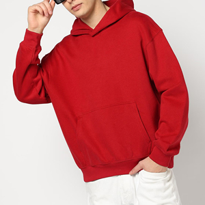 เสื้อฮู้ดซิปสีแดงสำหรับผู้ชาย แบรนด์ของคุณเอง ทรงโอเวอร์ไซส์ ผ้าฝ้ายฟลีซ 100% ลายพิมพ์ตามสั่ง กระเป๋าหน้า - Product Image 3