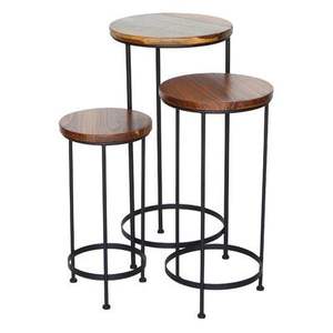 Mesa Auxiliar de Hierro con Tapa de Madera Auténtica, con Textura de Madera Natural y Estructura de Hierro Resistente - Product Image 3