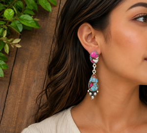 Pendientes de Plata con Turquesa Estilo Algodón de Azúcar, Joyería Artesanal de Turquesa, Pendientes de Moda para Mujer - Product Image 4