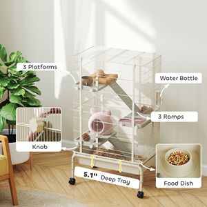 Gabbia per Piccoli Animali da 47 Pollici, 4 Livelli, Grande Gabbia in Metallo con Ruote per Furetti, Vassoio Profondo 5,9 Pollici, Rampe, Bottiglia d'Acqua, Ciotola per Cibo, Beige - Product Image 5