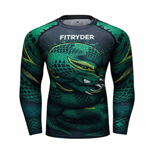 Fitryder <b>Men's</b> Long Sleeve MMA Rash Guard Heat-Transfer Printed Green Dragon Design Quick Dry <b>Compression</b> 220g <b>Shirt</b> - Product Image 1