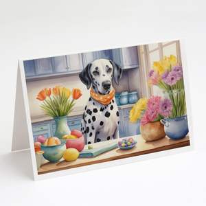 Whimsical <b>Easter</b> Dalmatian Greeting <b>Cards</b> <b>Pack</b> of 8 A7 Size 5x7 Blank Note <b>Cards</b> with Envelopes for Decorating for Holidays! - Product Image 1