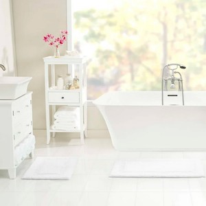 White Cotton Bath <b>Mats</b> Rectangle <b>Set</b> of 2 Tufted Non-Slip Rubber Backing Classic Style Home Use - Product Image 3