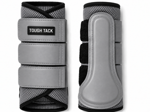 Botas de malla gris TOUGH TACK con paneles de PU y ribete negro para protección de las patas del caballo - Product Image 1