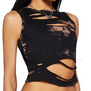 Women's Summer Logo 100% Cotton Stretchable <b>Distressed</b> Crop <b>Top</b> Breathable Eco-Friendly Quick Dry - Product Image 2