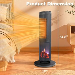Stufa Elettrica a Torre con Effetto Fiamma 3D da 1500W, Termostato, Oscillazione, Timer e Telecomando - Product Image 1