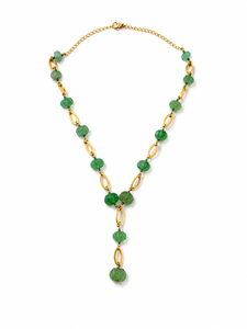Collar Personalizado Chapado en Rodio con Esmeralda Natural, Cadena con Cuentas Ovaladas, Borla, Joyería Fina para Mujer - Product Image 1