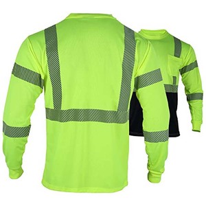 High Visibility Safety Long Sleeve Shirt with Reflective Strips Workwear ANSI Class 3 Neon Yellow Black Bottom Construction Tee - Product Image 3