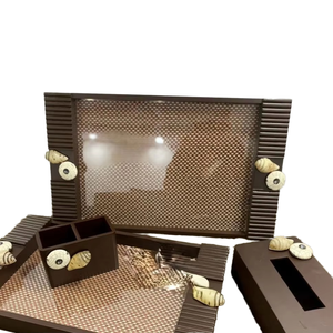 Bandeja DE SERVICIO DE MADERA contemporánea con servilleta de caja de pañuelos duradera elegante para bodas, uso doméstico, hotel y restaurante - Product Image 1