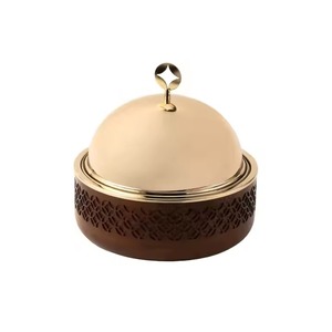 Luxury Wooden Cutwork Pot With Gold Curved Shape Lid For Elegant Food Serving <b>Dining</b> <b>Table</b> Decor And Festive Gifting Use - Product Image 5