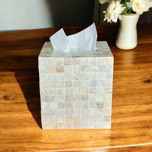 Elan Pearl Inlay Tissue Holder Elegant Mother of Pearl Shell Mosaic Box with Personalized Pattern for Premium Decor - Product Image 6