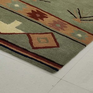 Rustic Tribal Area Rug Southwestern Geometric Wool Carpet Green Hand Tufted Living Room Bedroom Decorative Soft <b>Floor</b> Rug Home - Product Image 5