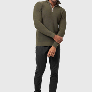 Men's <b>Quarter</b> <b>Zip</b> Knit <b>Sweater</b> Slim Fit Solid Color Stand Collar Long Sleeve - Product Image 1