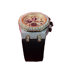Reloj de Pulsera Moderno y Elegante con Moissanita y Correa Naranja para Hombre, Hecho con Diamantes Redondos y Correa de Goma Verde - Product Image 2
