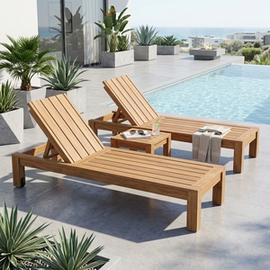Chaise longue moderne en bois massif, élégante et inclinable, pour l'extérieur, en teck, pour un aménagement luxueux au bord de la piscine d'un complexe hôtelier, design artistique. - Product Image 5