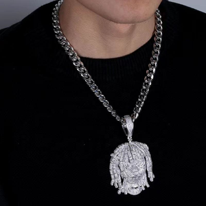 Collar de Hip Hop Plateado con Colgante de Cara de Dibujos Animados Iced Out, Joyería de Declaración con Colgante de Personaje Bling - Product Image 2