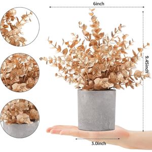 Set di 2 Piante Artificiali di Eucalipto Dorato, Piccole Decorazioni Natalizie in Vaso per Mensole, Scrivanie, Casa, Fattoria, Stanza, Caffetteria - Product Image 2